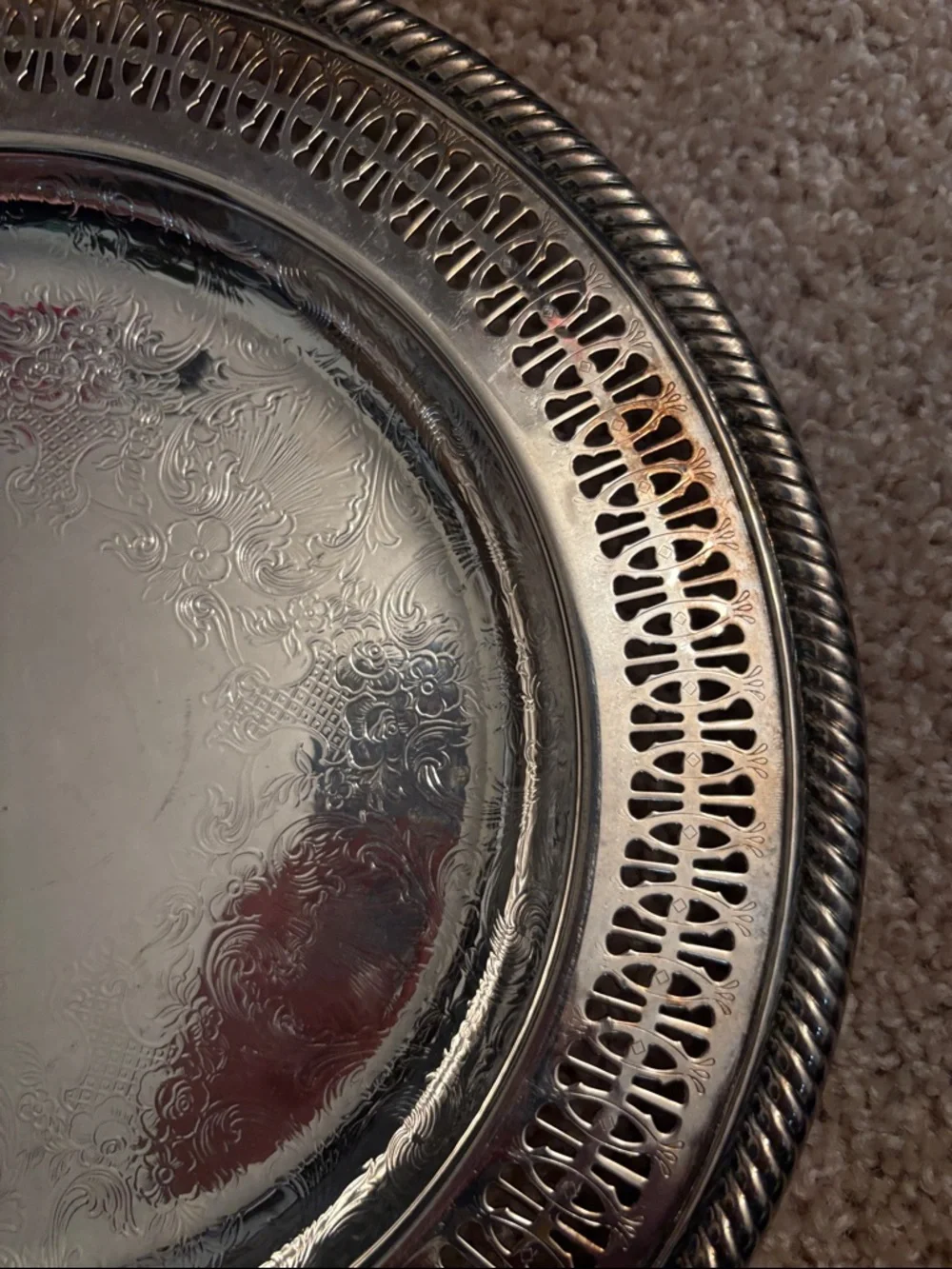 Silver Decorative Serving Tray Set - Polished Metal Serveware